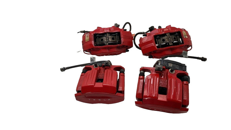 ⭕ 19-20 Model X SET of Brake Caliper Red w/ Hose Line 1078541-01-B/1078542-01-B
