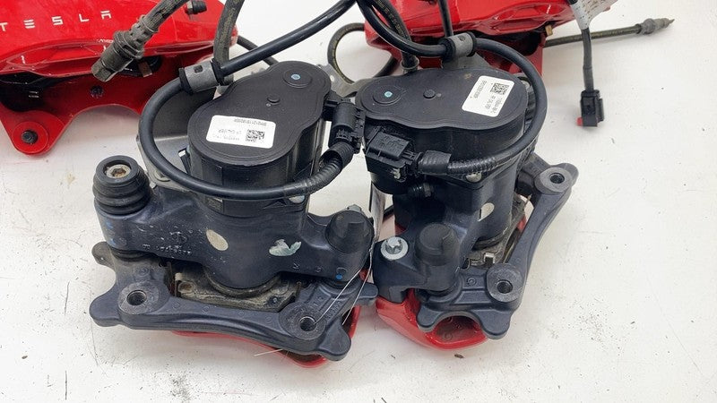 ⭕ 2020-2024 Tesla Model Y Set of 4 Front & Rear Brake Caliper Red Asse