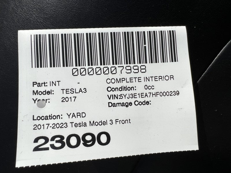 1107103 00 B ⭕ 2017-2023 Tesla Model 3 Front Left & Right Bucket & Rear Bench Seat + Bolster