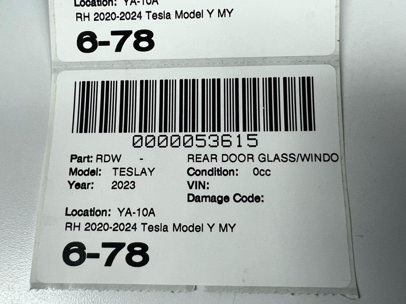 1495511-00-B ⭕2020-2024 Tesla Model Y MY Rear Passenger Side Door Window Glass Right Assembly