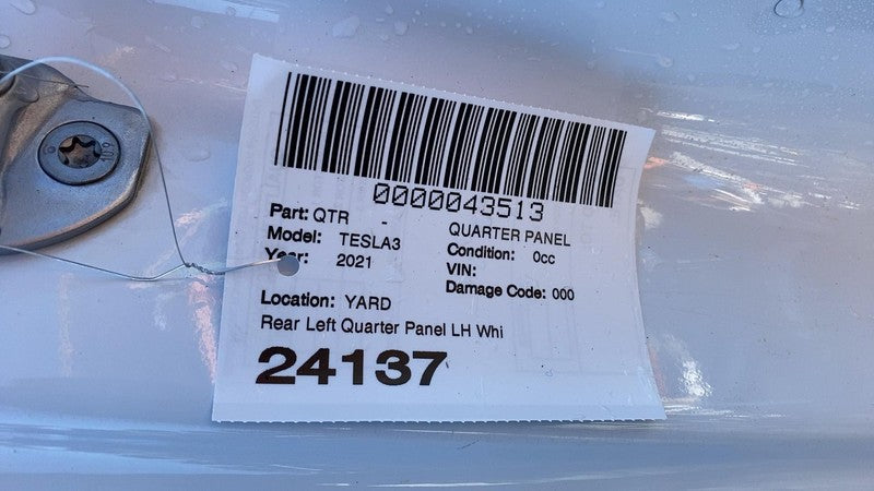 ⭕ 2021-2023 Tesla Model 3 Rear Right Quarter Panel Structural Cutout White PPSW