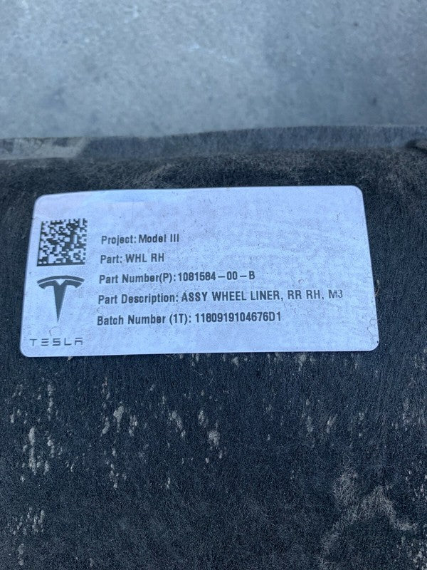 ⭕ 17-23 Model 3 Rear Right Quarter Wheelhouse Liner Splash Shield 1081