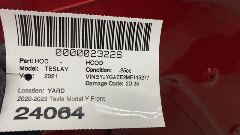 2020 2021 2022 2023 2024 Tesla Model Y MY Front Bonnet Hood Shell Panel Assembly