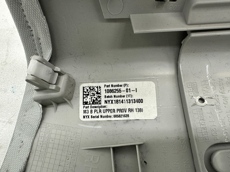 1086255 01 I ⭕ 2017-2023 Tesla Model 3 B-Pillar Upper Trim Cover Panel Right OEM 1086255-01-I