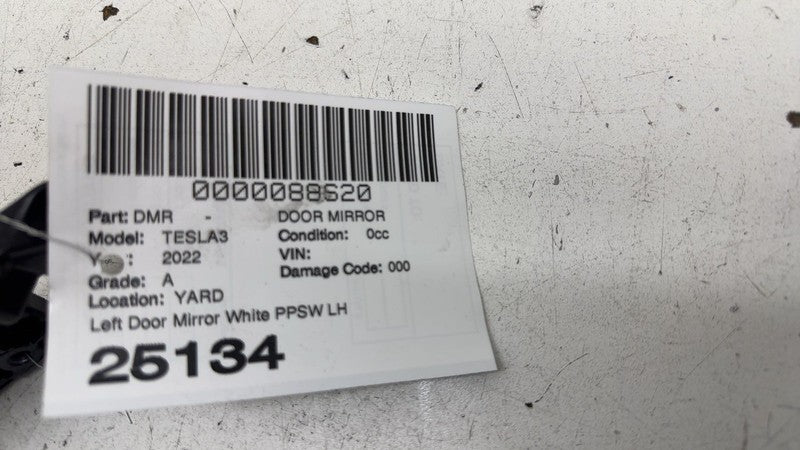 ⭕ 21-26 Model 3 Left Exterior Rear View Door Mirror LH White PPSW 1592