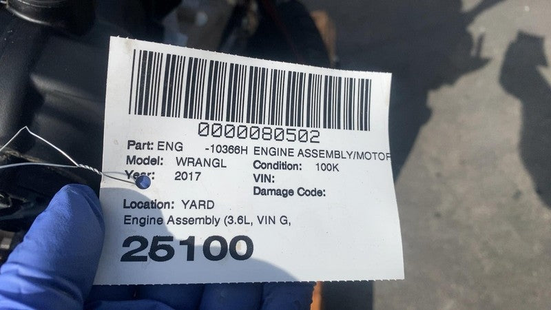 ⭕ 2014 2015 2016 2017 2018 Jeep Wrangler 3.6L Engine Motor Assy (8th VIN = G)