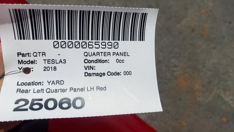 ⭕ 2017-2020 Tesla Model 3 Rear Left Quarter Panel Structural Frame Cut Red PPMR