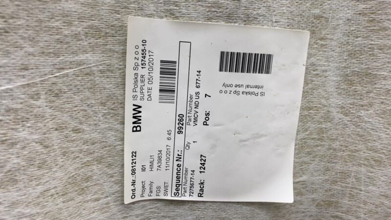 2014-2020 BMW i3 Interior Headliner Cover Trim Panel Assembly Gray OEM 157455-10