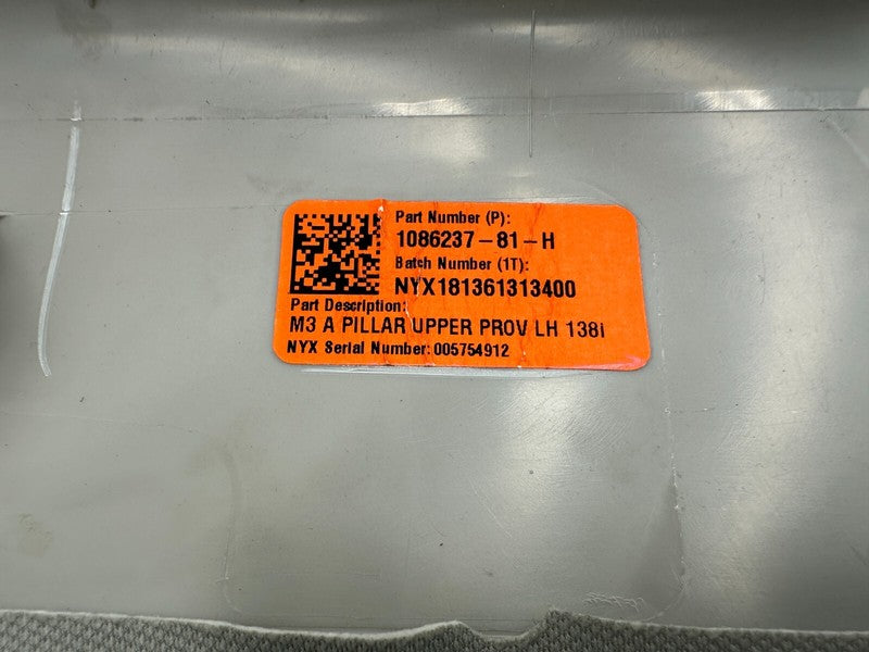 108623781H ⭕ 17-20 Tesla Model 3 Upper Side Interior A-Pillar Trim Cover Left 1086237-81-H