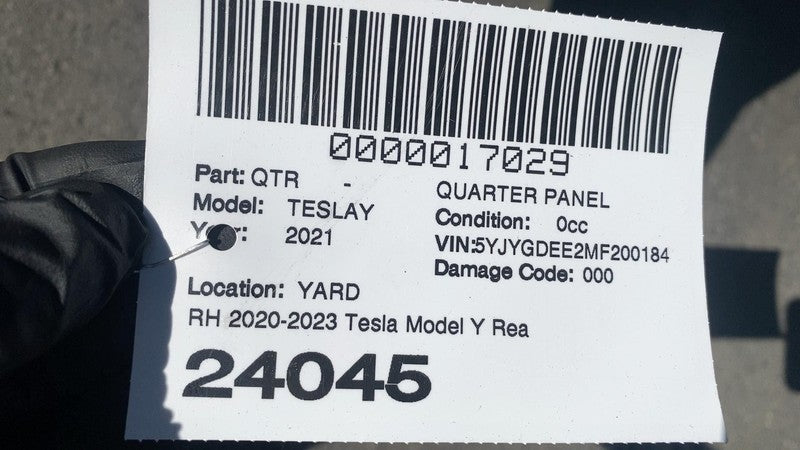 ⭕ 2020-2023 Tesla Model Y Rear Right Quarter Panel Structural Cutout Gray PMNG