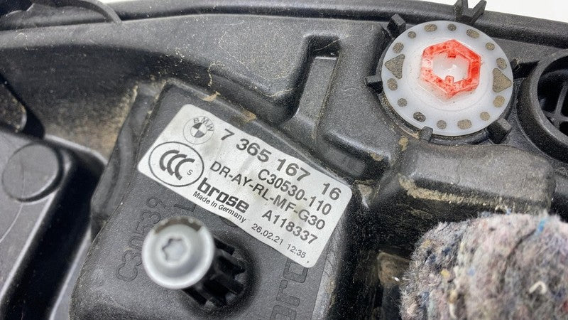 2018-2021 BMW 530e G30 Rear Driver Side Window Regulator & Carrier Lef