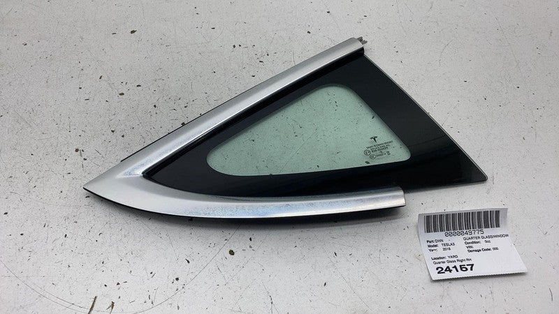 1080706-00 2017-2020 Tesla Model 3 M3 Rear Passenger Side Quarter Fixed Window Glass Right
