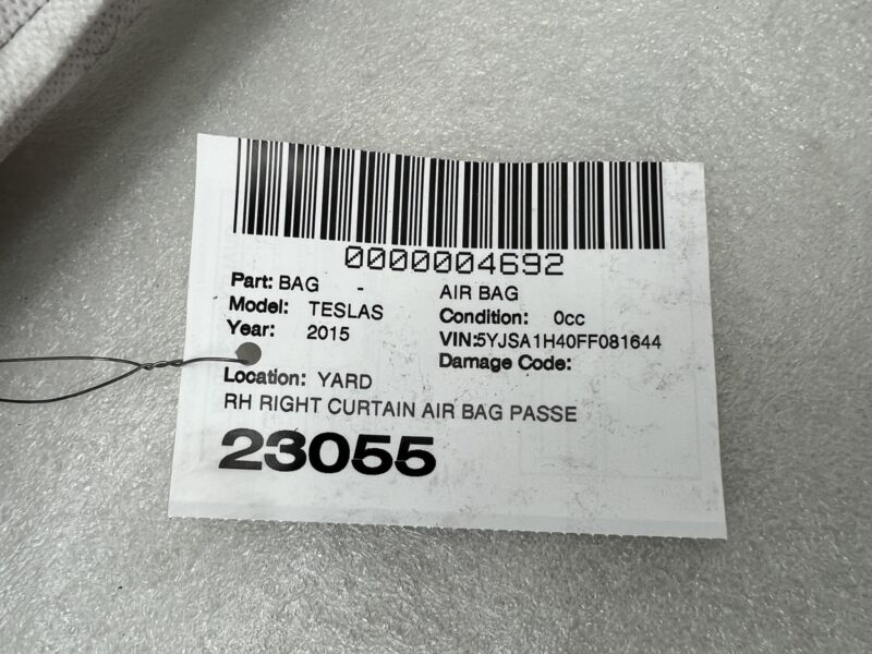 1005262-00-D 2012-2020 Tesla Model S MS Right Passenger Roof Curtain Airbag OEM RH