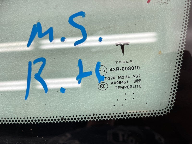 E6 43R-008010 ⭕ 2012-2020 Tesla Model S Rear Passenger Side Quarter Fixed Glass Right Assembly