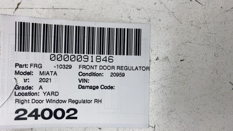 ⭕ 2016-2023 Mazda Miata Front Passenger Side Door Window Regulator Right RH