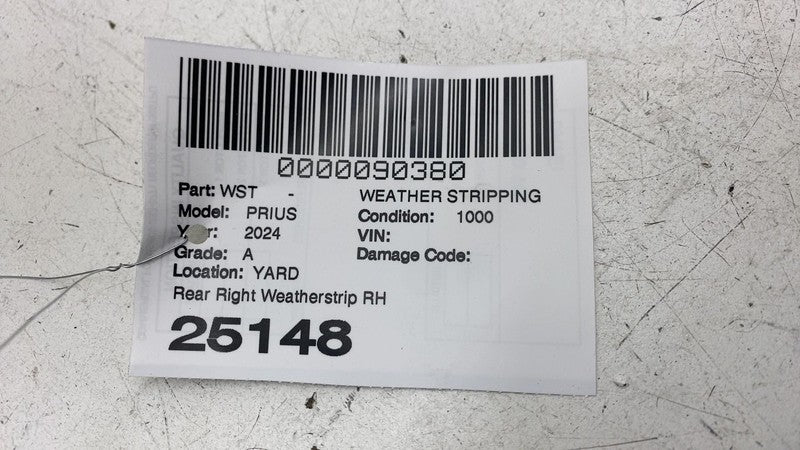 ⭕ 2023-2025 Toyota Prius Rear Right Side Door Body Weatherstrip Rubber