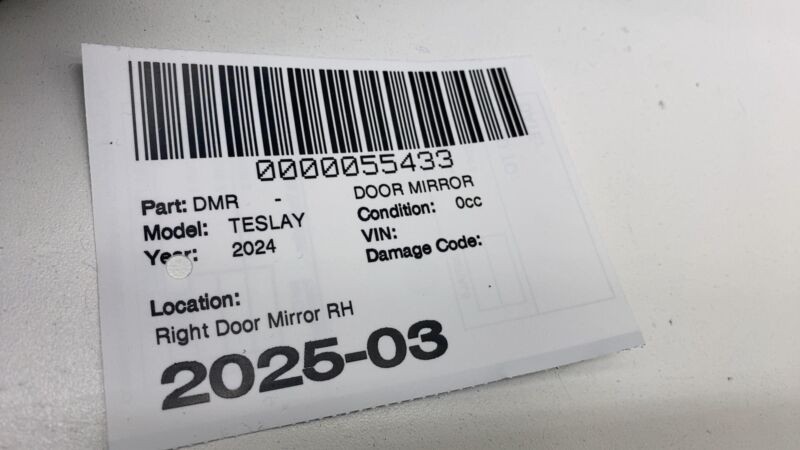 1594112-00-D 2020-2024 Tesla Model Y Right Exterior Rear View Door Mirror RH (NO SKULL CAP)