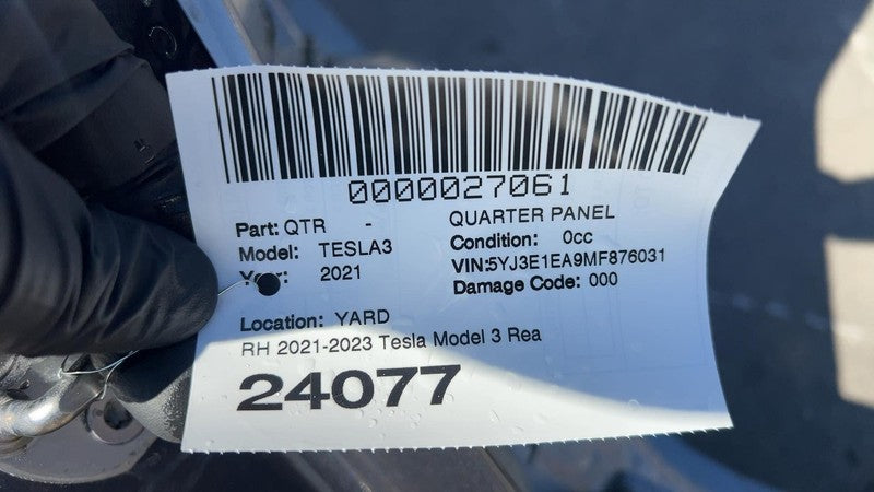 ⭕2021-2023 Tesla Model 3 Rear Right Quarter Panel Structural Frame Cut
