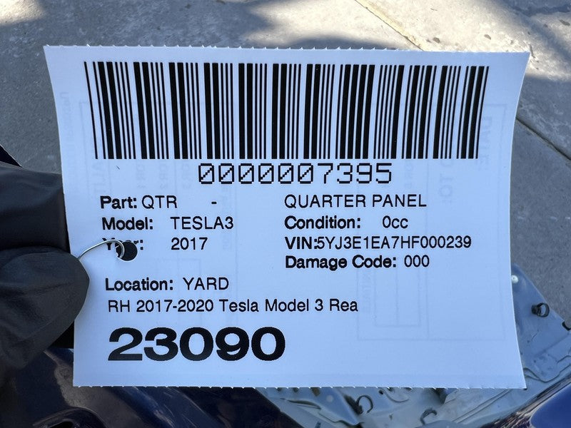 ⭕ 2017-2020 Tesla Model 3 Rear Right Quarter Panel Structural Cut Out Blue PPSB