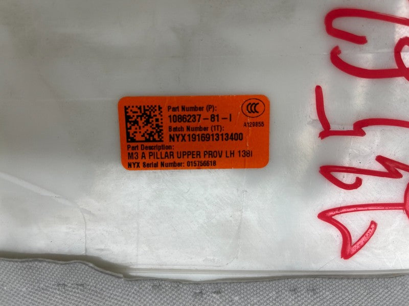 1086237 81 I ⭕2017-2023 Model 3 Front Driver Side A-Pillar Upper Trim Panel Left 1086237-81-I