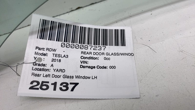 ⭕ 17-23 Tesla Model 3 Rear Driver Side Door Window Glass Left LH Singl