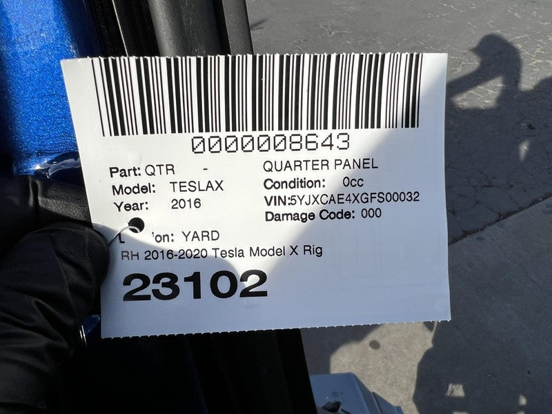 ⭕ 2016-2020 Tesla Model X MX Rear Passenger Right Quarter Panel Cutout Blue PPSB