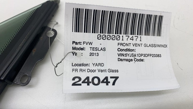 ⭕ 12-20 Tesla Model S Front Right Door Window Corner Vent Quarter Glas