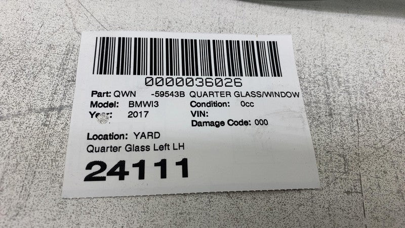 ⭕ 2014-2020 BMW i3 Rear Driver Side Quarter Window Glass Left LH 43R-0