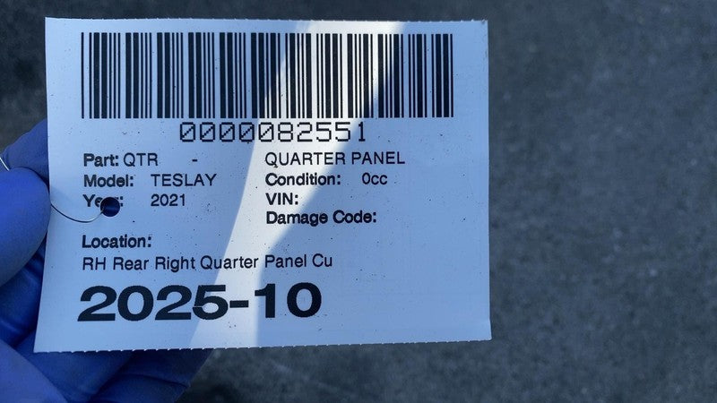 ⭕ 2020-2024 Tesla Model Y Rear Right Trunk Quarter Panel Cutout RH White - PPSW