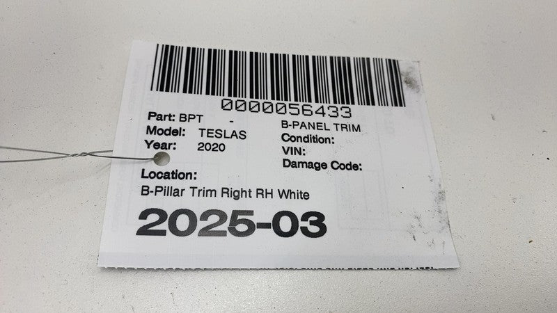 ⭕ 2012-2020 Tesla Model S Right B-Pillar Lower Trim Cover Panel White 