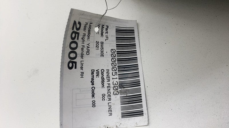 2017-2023 BMW 530e Rear Passenger Inner Wheel Fender Liner Splash Shield Right