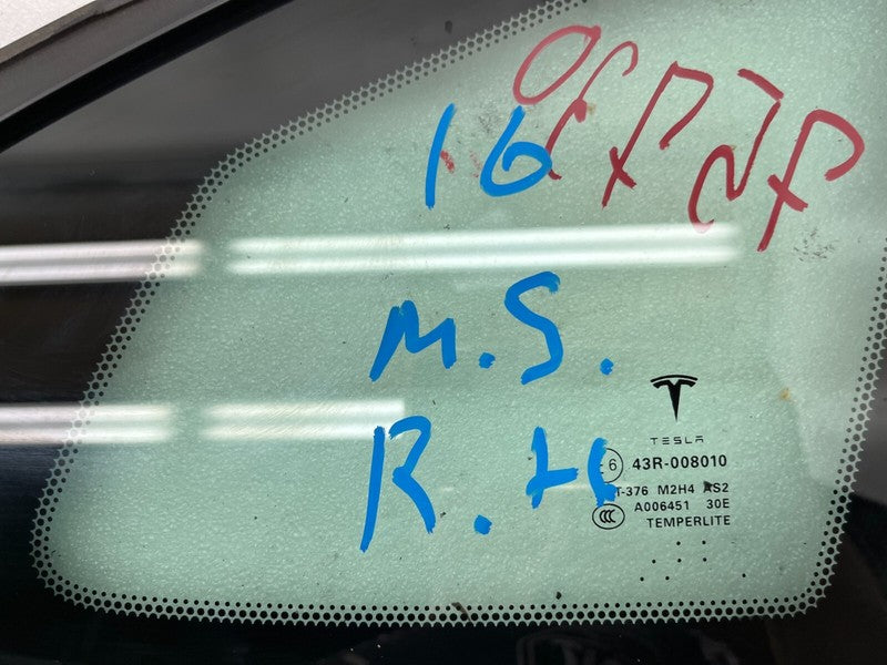 E6 43R-008010 ⭕ 2012-2020 Tesla Model S Rear Passenger Side Quarter Fixed Glass Right Assembly