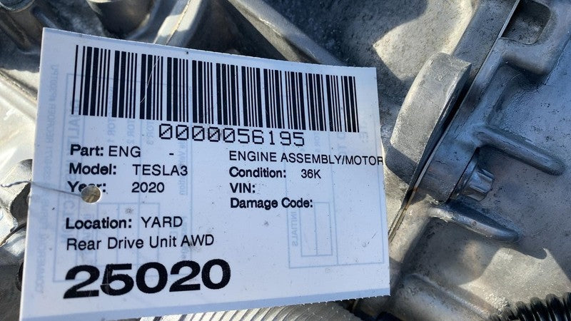 1120990 00 G 2017-2020 Tesla Model 3 M3 Rear Drive Unit Engine Electric Motor Low Current AWD