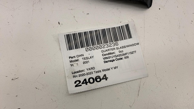 ⭕ 20-23 Model Y Rear Passenger Side Quarter QTR Window Glass Right 149
