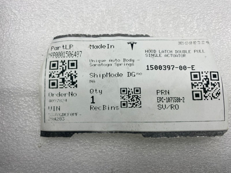 150039700E ⭕ 21-23 Tesla Model 3 Front Hood Latch Double Pull Single Actuator 1500397-00-E