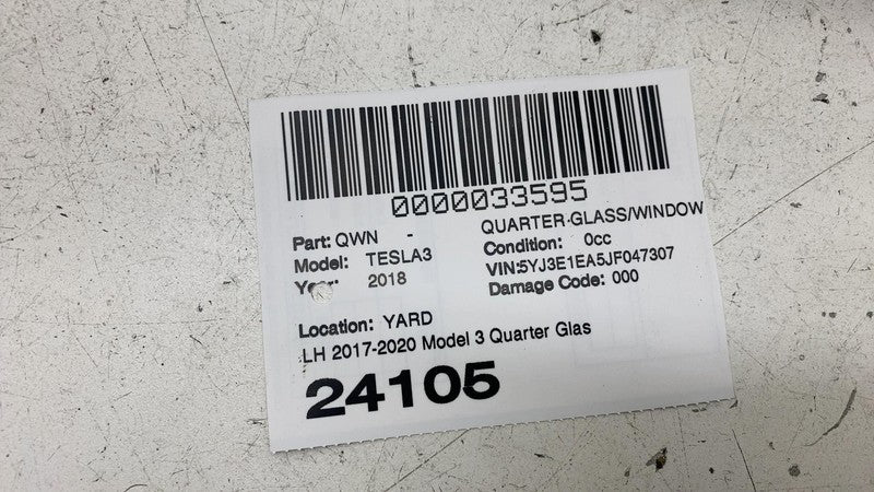 108070300G ⭕ 2017-2020 Tesla Model 3 Rear Side Quarter Fixed Window Glass Left 1080703-00-G