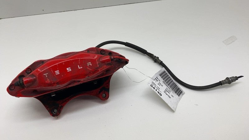 2012-2020 Tesla Model S Front Driver Side Caliper Red w/ Brake Hose Li