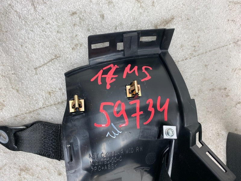 1024732 00 C ⭕ 16-20 Model S C-Pillar Trunk Trim Right w/ Seat Belt & Retractor 1023136-05-D