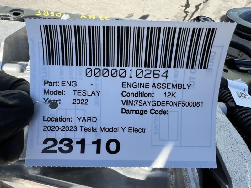 1120980-00-J 20-23 Tesla Model Y Electric Rear Drive Unit Performance w Subframe 1120980-00-J
