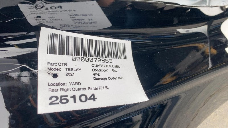 ⭕ 2020-2024 Tesla Model Y Rear Right Quarter Panel Structural Cutout Black PBSB
