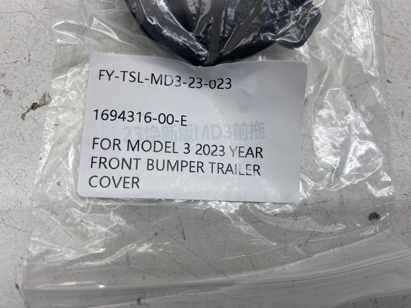 1694316 00 E ⭕ 24-26 Tesla Model 3 Front Bumper Tow Hook Trailer Cover Non-Perf 1694316-00-E