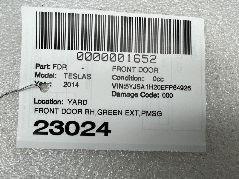 ⭕ 12-15 Tesla Model S Front Passenger Side Door Shell Panel Right Gree